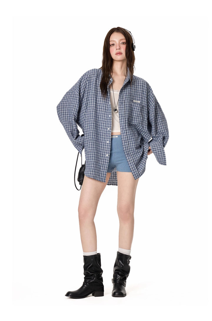 Oversized Plaid Button-Up Shirt TSBS0267