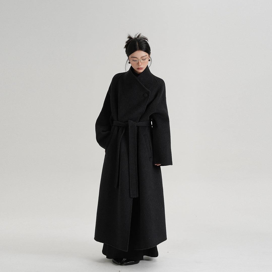 Noir Wrap Belted Wool Coat SRWC0318
