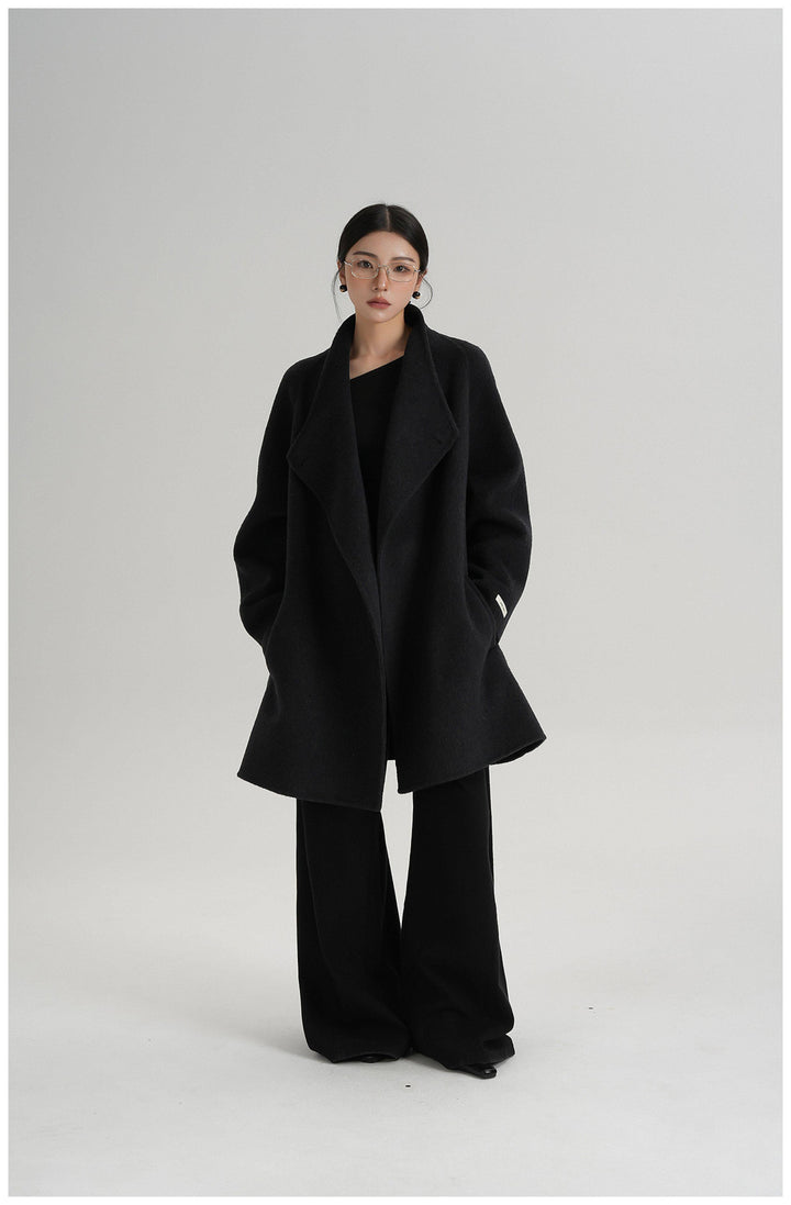 Noir Wrap Belted Wool Coat SRWC0318