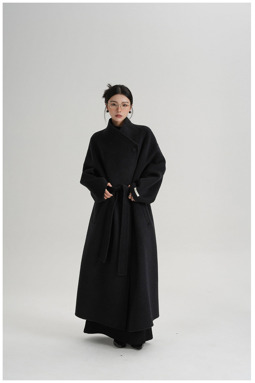 Noir Wrap Belted Wool Coat SRWC0318