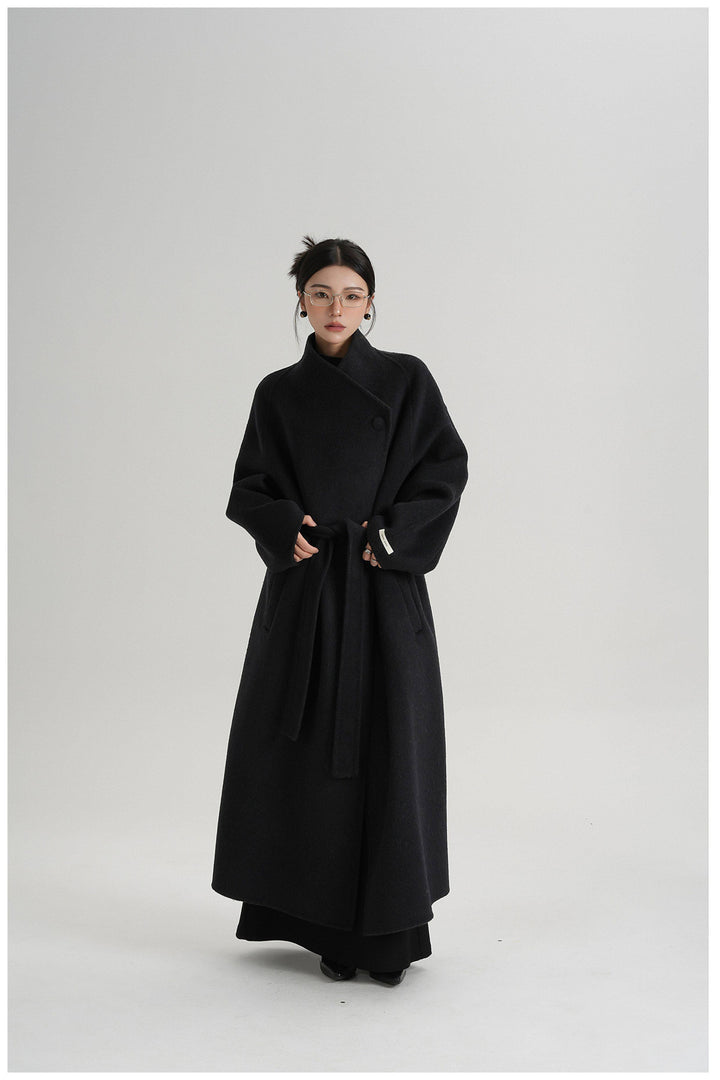 Noir Wrap Belted Wool Coat SRWC0318