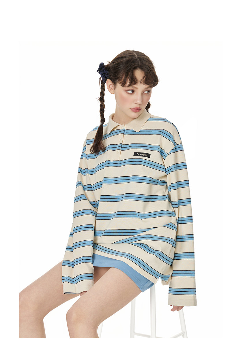 Retro Stripe Oversized Polo Long Sleeve TSOP0278