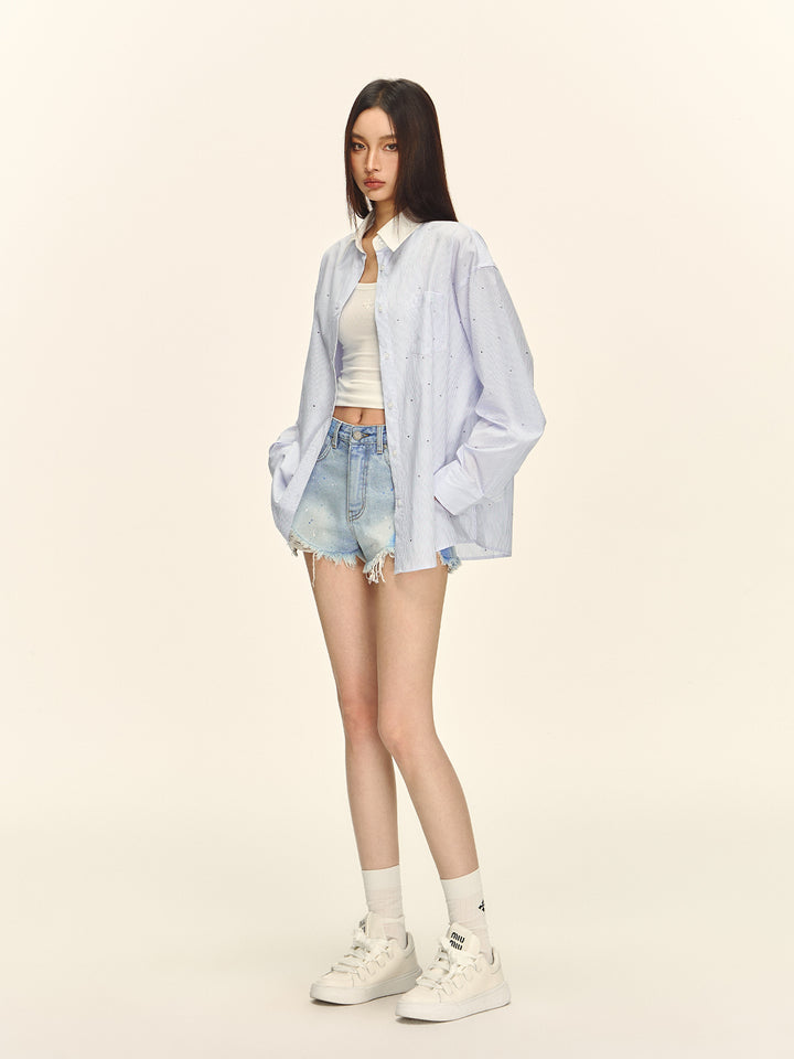 Crystal Striped Oversized Shirt CVSS0154
