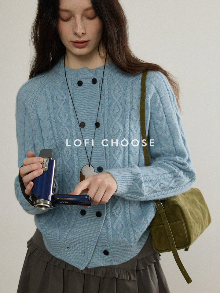 Vintage Cable Knit Double-Button Cardigan LCDC0314