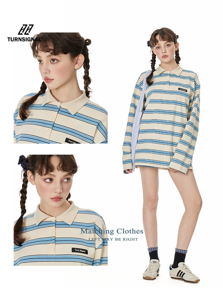 Retro Stripe Oversized Polo Long Sleeve TSOP0278