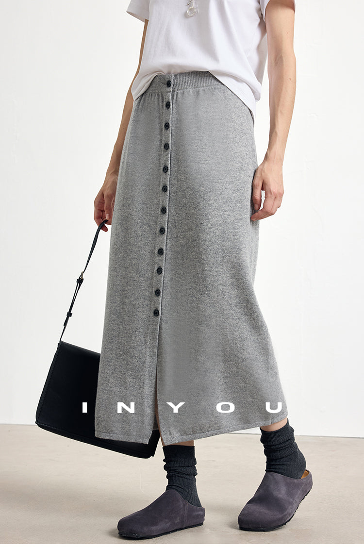 Soft Buttoned Wool Midi Skirt INMS0283