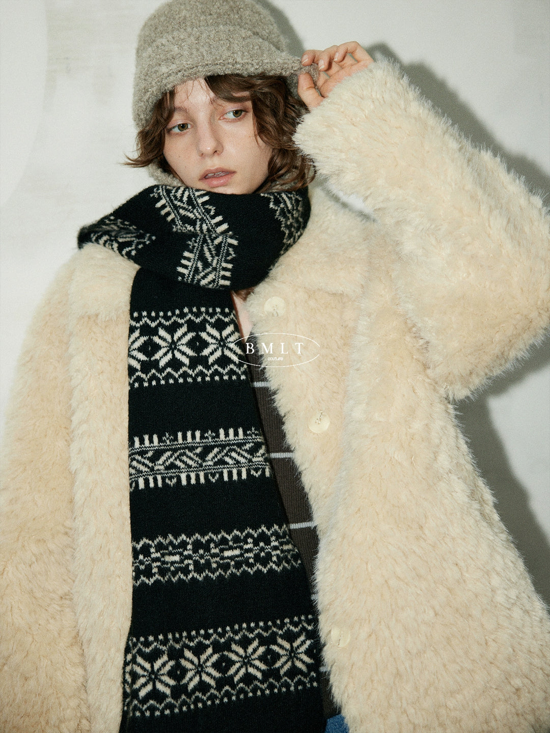 BMLT [Winter Love Song] Winter Korean lapel lambhair thickened warm and high-end wool women's jacket