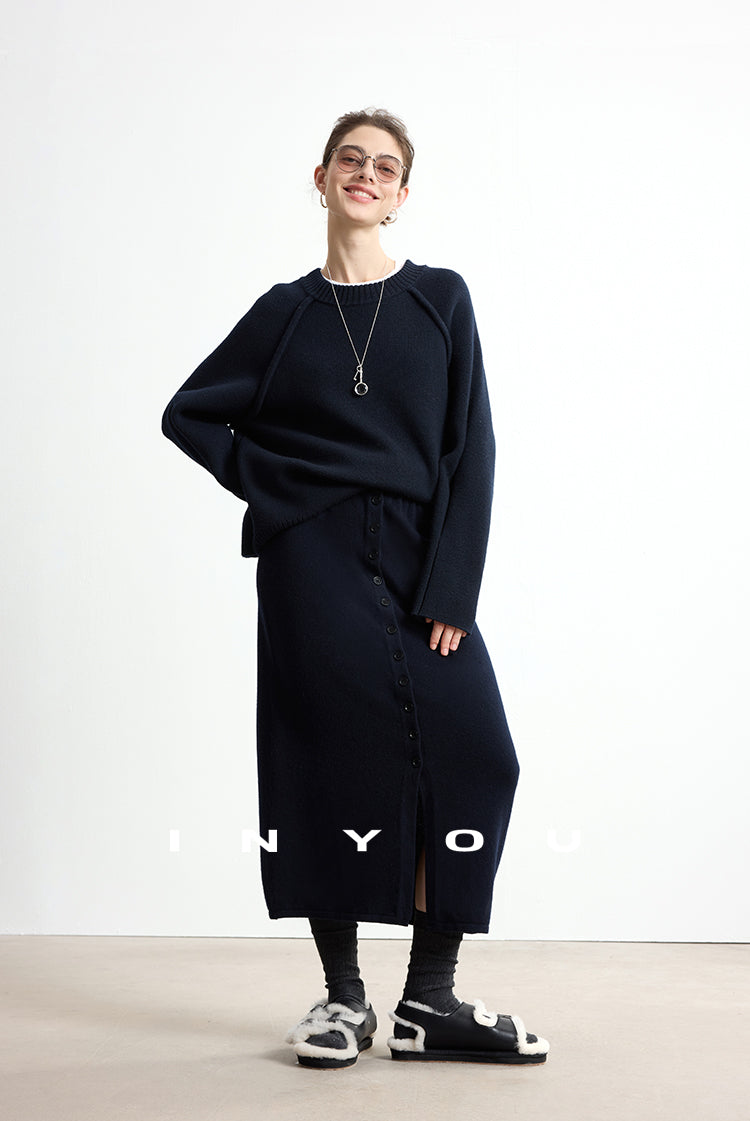 Soft Buttoned Wool Midi Skirt INMS0283