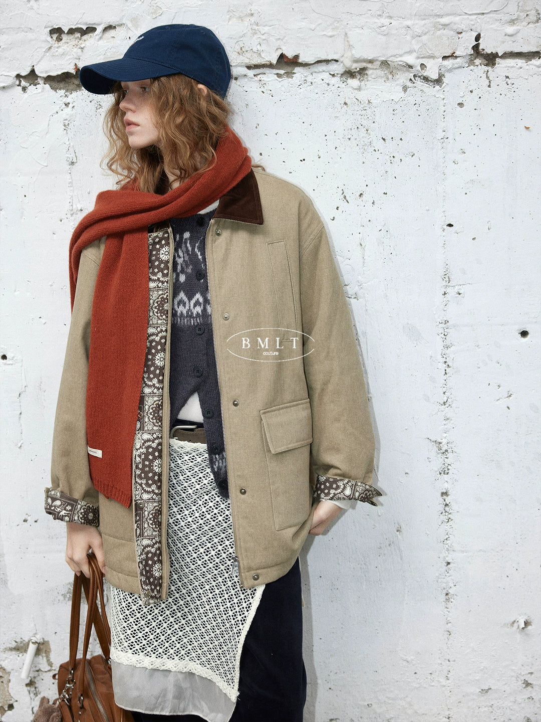 BMLT [frost and snow first sunny] Barn style 98 cotton old money wind mid-length thickened autumn and winter casual women's lapel cotton jacket