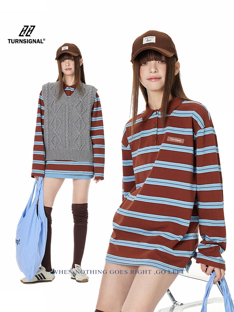 Retro Stripe Oversized Polo Long Sleeve TSOP0278