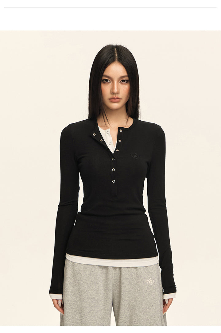 Luxe Layered Henley Top CVLT0157