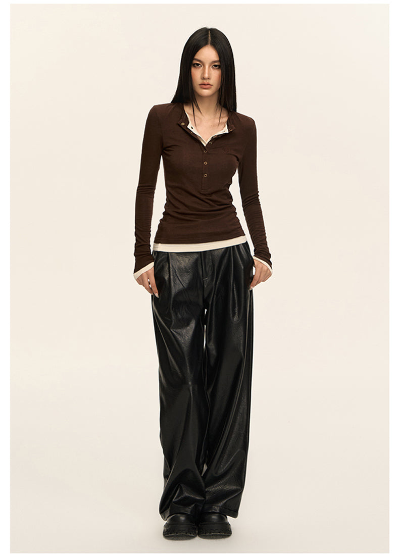 Luxe Layered Henley Top CVLT0157
