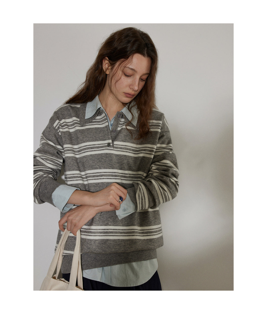 Heather Stripe Relaxed Polo Knit LCPK0281
