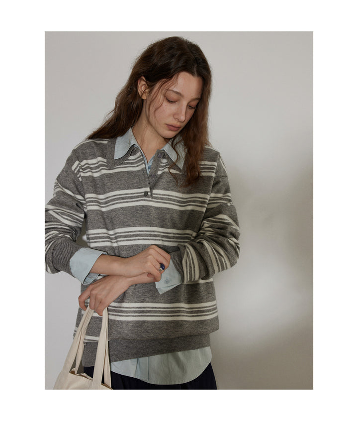 Heather Stripe Relaxed Polo Knit LCPK0281
