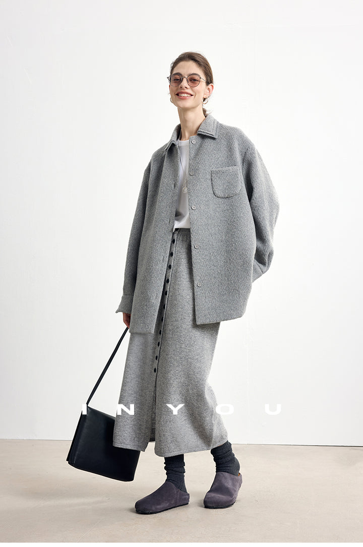 Soft Buttoned Wool Midi Skirt INMS0283