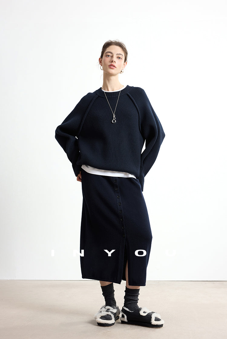 Soft Buttoned Wool Midi Skirt INMS0283