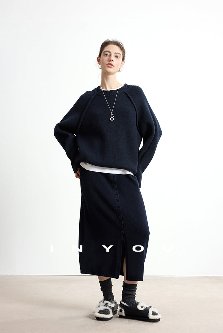 Soft Buttoned Wool Midi Skirt INMS0283