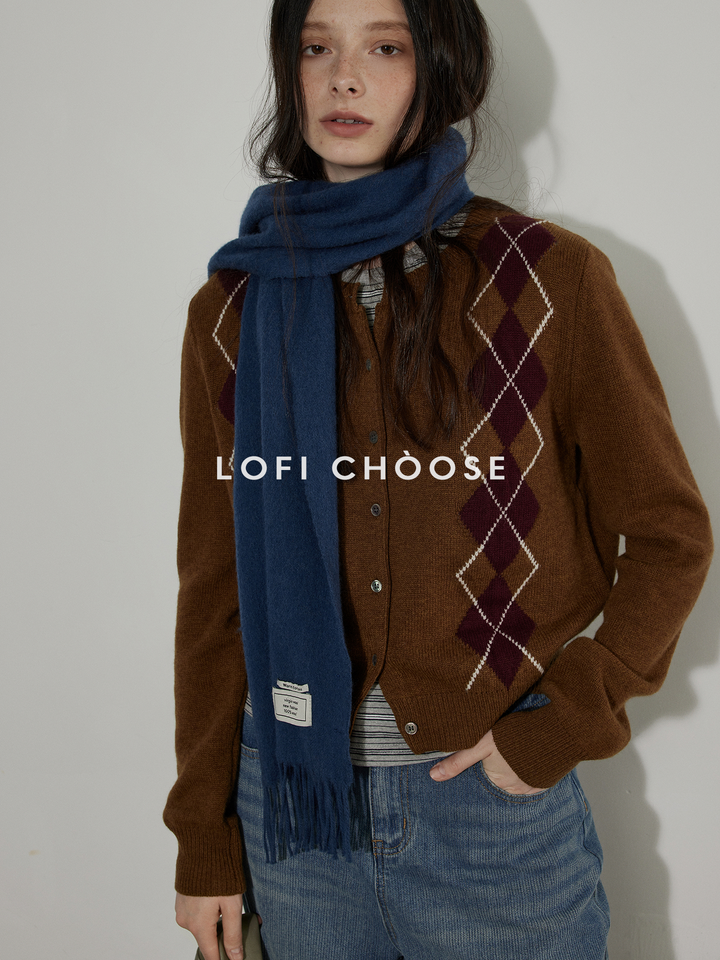 Vintage Argyle Knit Cardigan LCKC0291