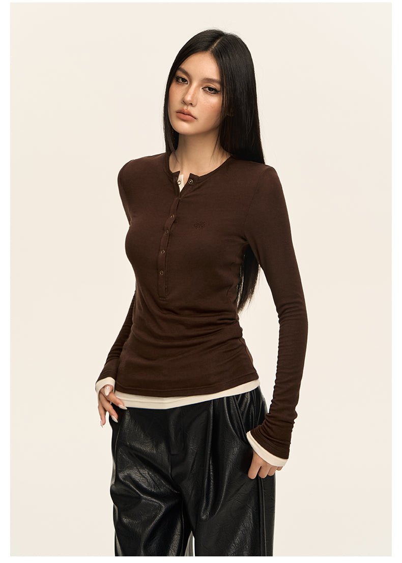 Luxe Layered Henley Top CVLT0157
