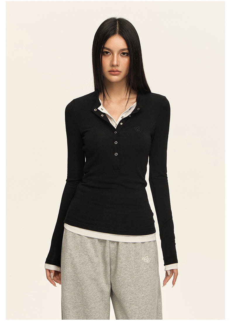 Luxe Layered Henley Top CVLT0157