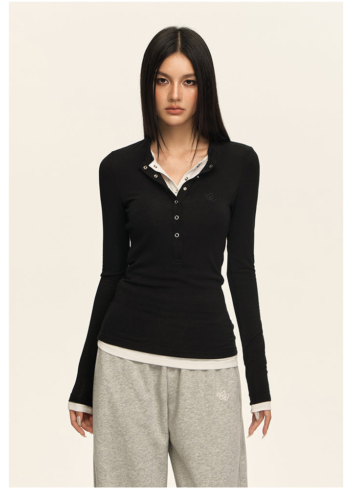 Luxe Layered Henley Top CVLT0157