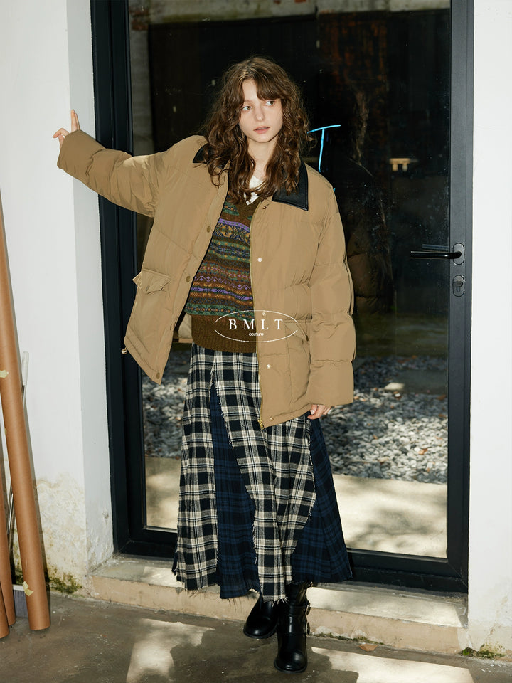 BMLT [Snow-covered Blue Tile] Winter Korean lapel warm 90 white duck down jacket Barn-style thickened jacket