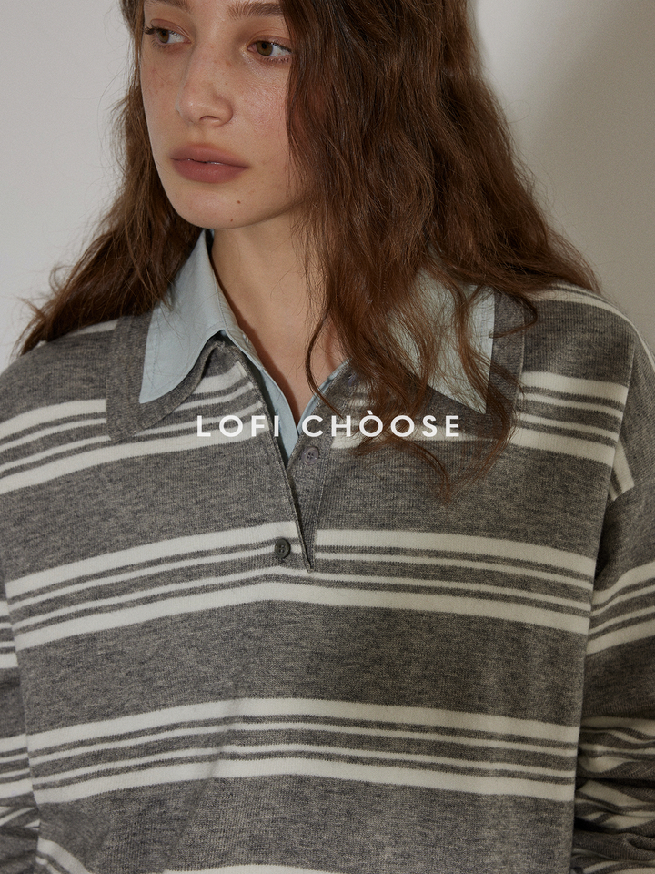 Heather Stripe Relaxed Polo Knit LCPK0281