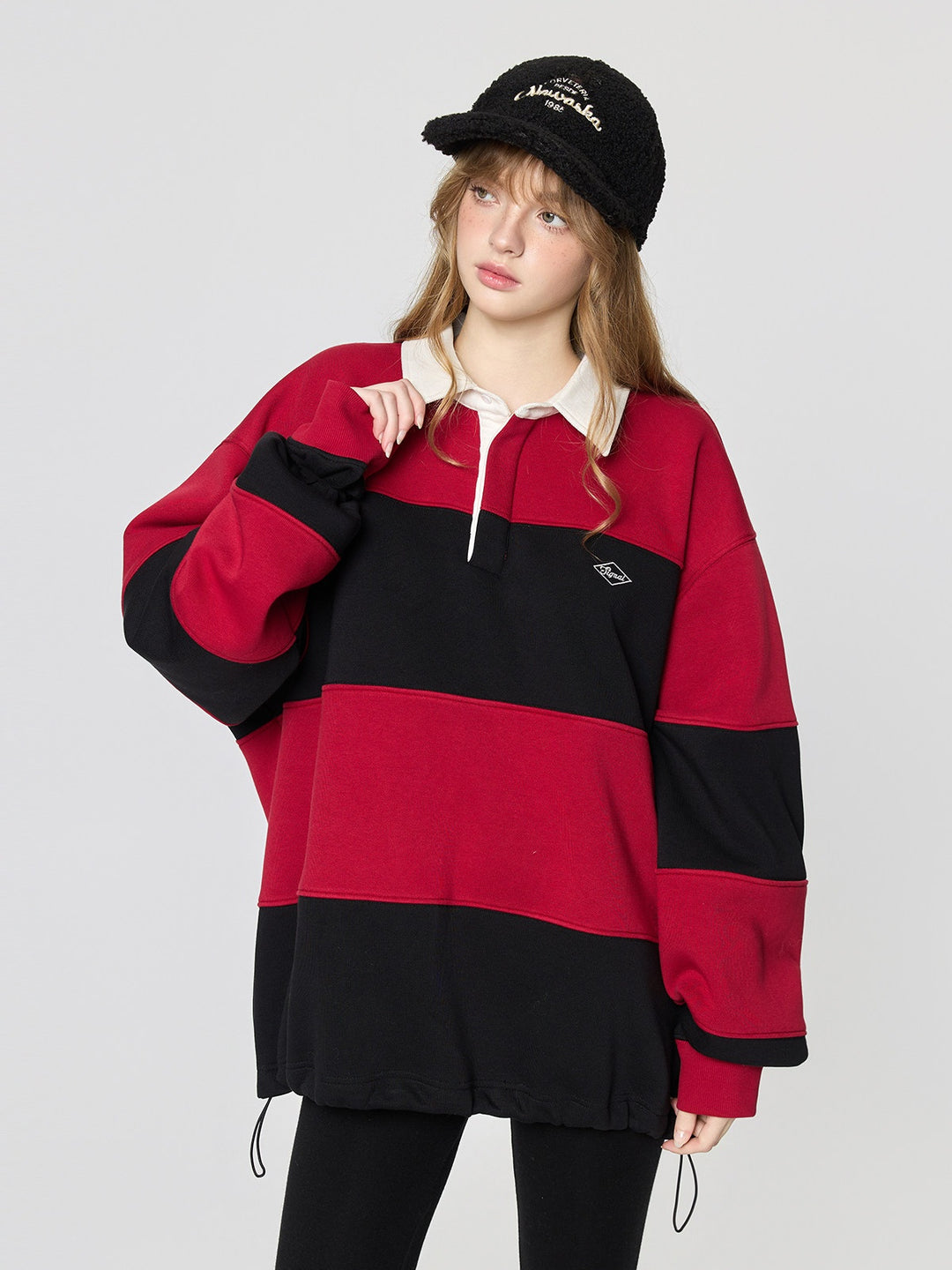 Varsity Stripe Polo Fleece Sweatshirt TSSS0308