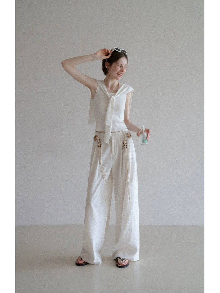 BohoCharm Shell Embellished Wide-Leg Pants EKWP0204