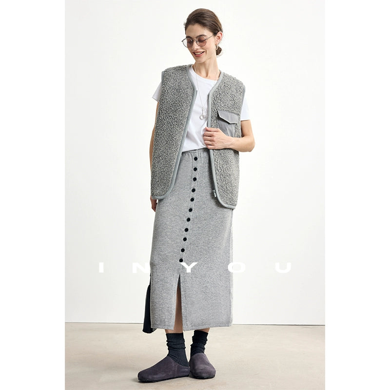 Soft Buttoned Wool Midi Skirt INMS0283