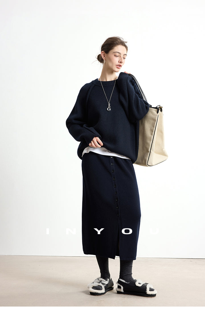 Soft Buttoned Wool Midi Skirt INMS0283