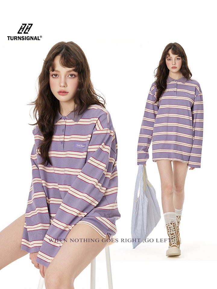 Retro Stripe Oversized Polo Long Sleeve TSOP0278