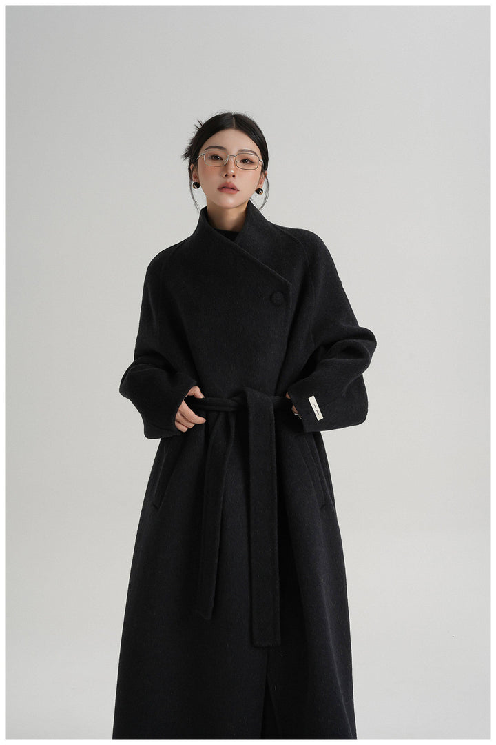 Noir Wrap Belted Wool Coat SRWC0318