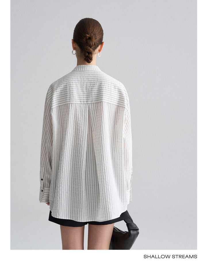 Ribbon Drape Stripe Blouse SSSB0172