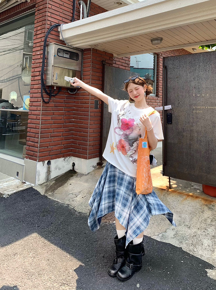 Vintage Asymmetry Check Skirt WSCS0336