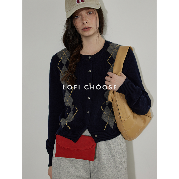 Vintage Argyle Knit Cardigan LCKC0291