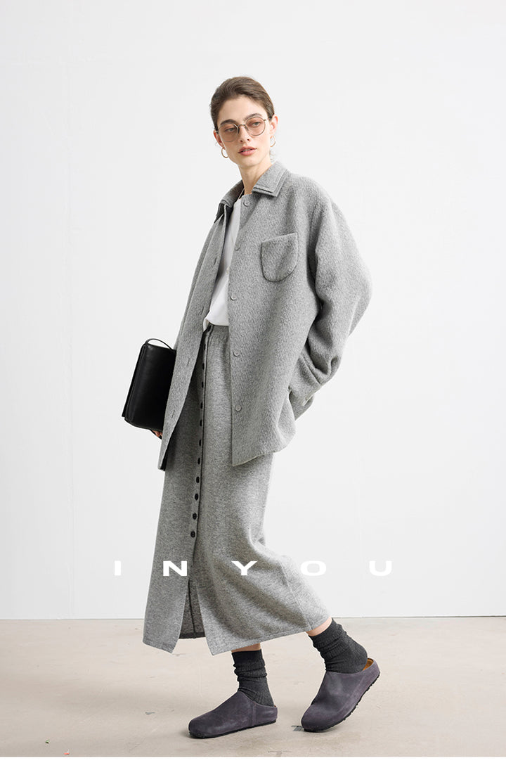 Soft Buttoned Wool Midi Skirt INMS0283