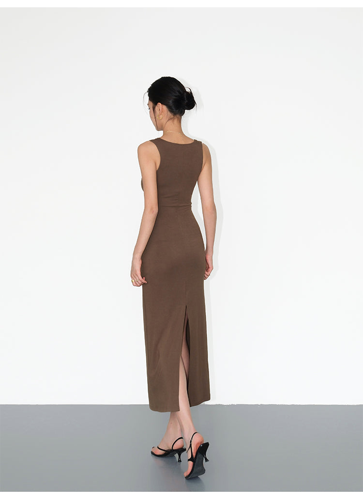 Draped Neckline Knit Maxi Dress NHMD0191