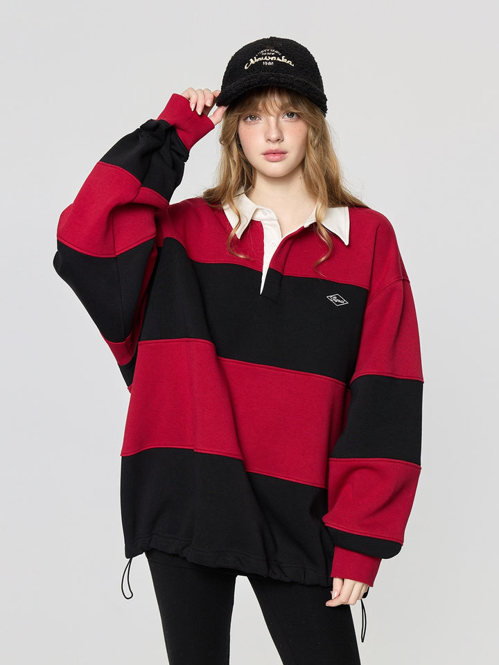 Varsity Stripe Polo Fleece Sweatshirt TSSS0308