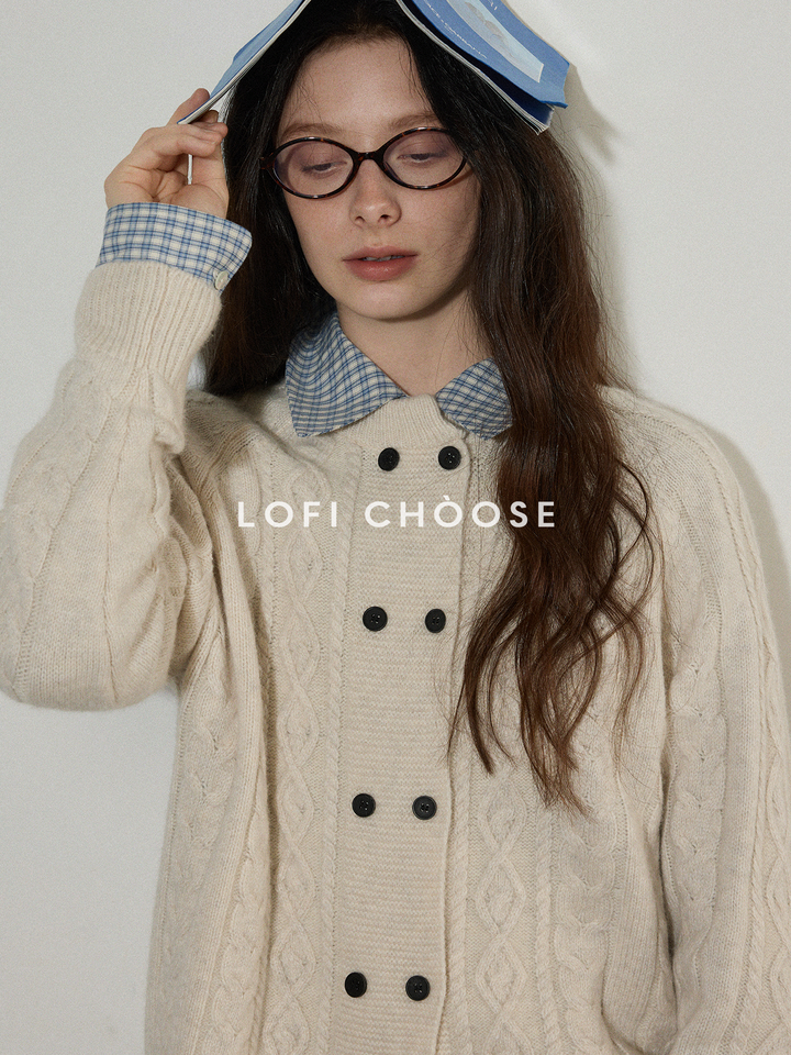 Vintage Cable Knit Double-Button Cardigan LCDC0314