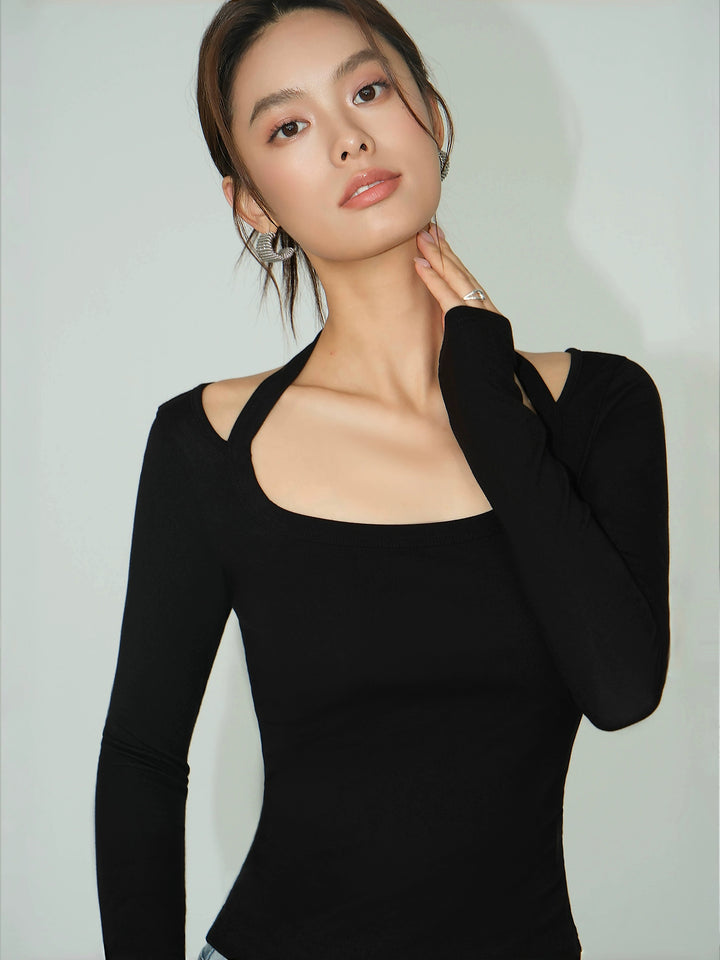Strap Detail Square Neck Long Sleeve NHSN0261