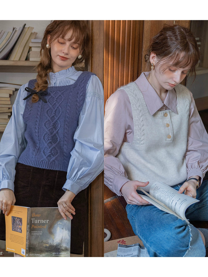 Reversible Cable Knit Wool Sweater Vest DAKV0122
