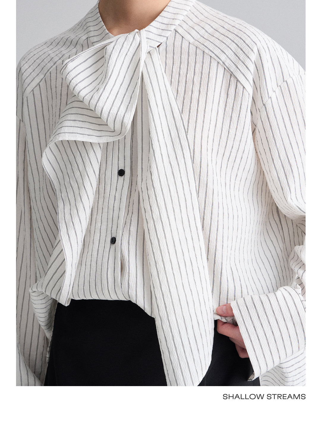 Ribbon Drape Stripe Blouse SSSB0172