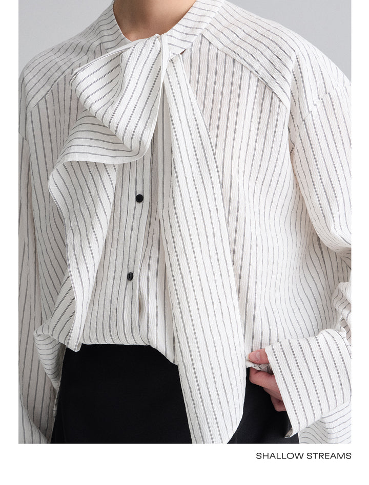 Ribbon Drape Stripe Blouse SSSB0172