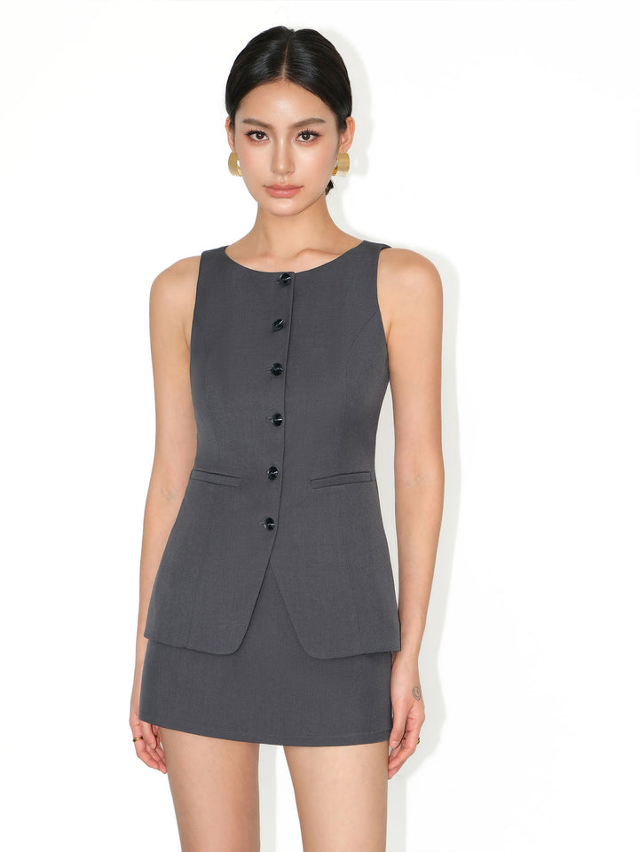 Sculpted Sleeveless Blazer Mini Set NHMS0180