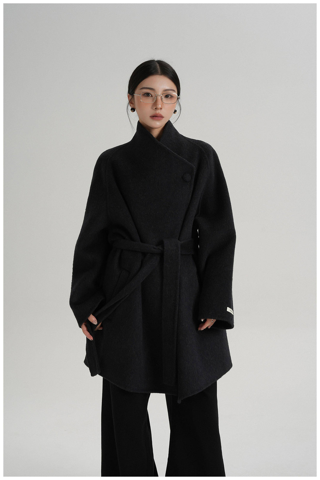 Noir Wrap Belted Wool Coat SRWC0318