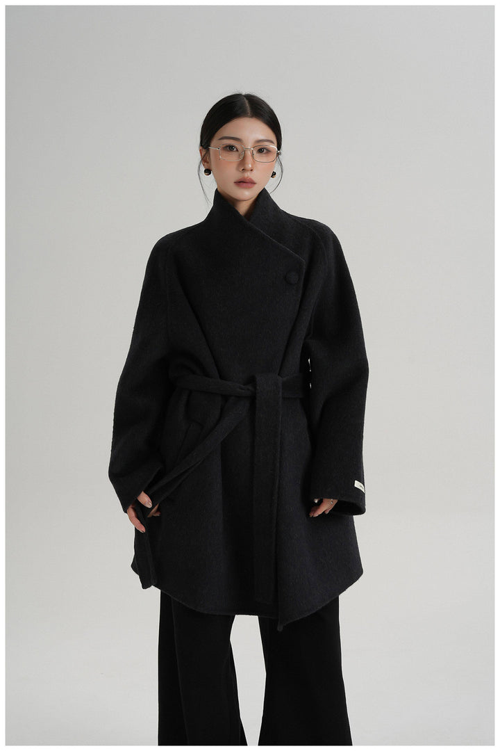 Noir Wrap Belted Wool Coat SRWC0318