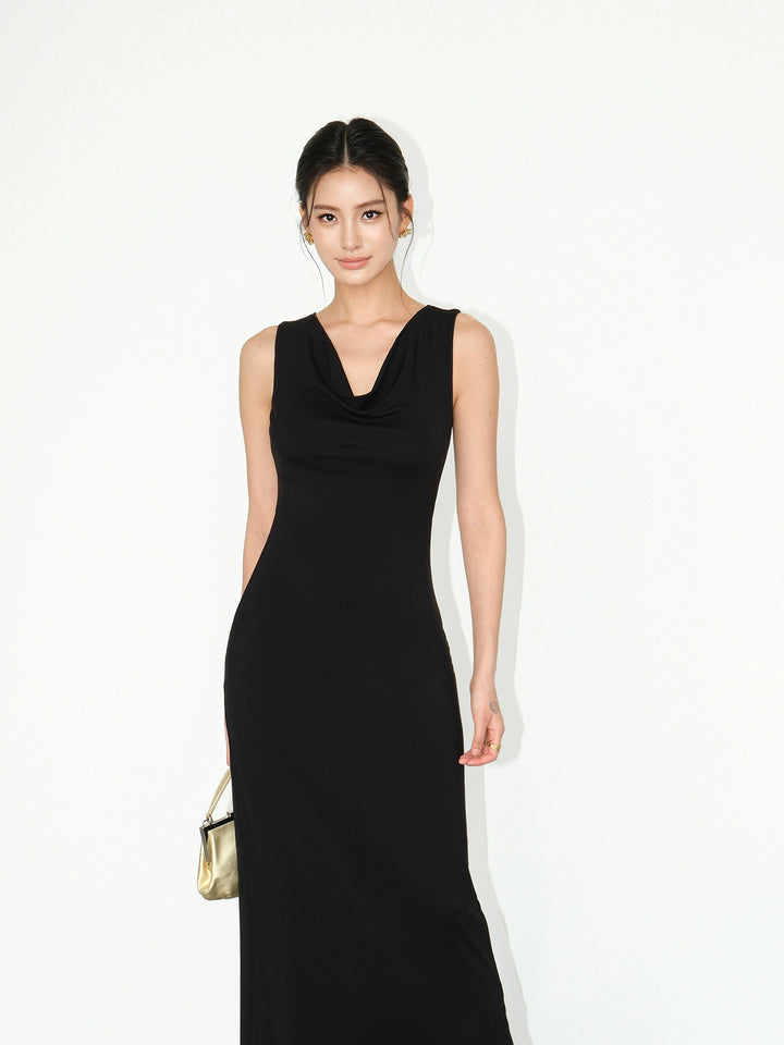 Draped Neckline Knit Maxi Dress NHMD0191