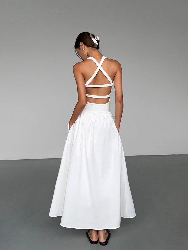 Luxe Crossover Backless Maxi Dress OUMD0247