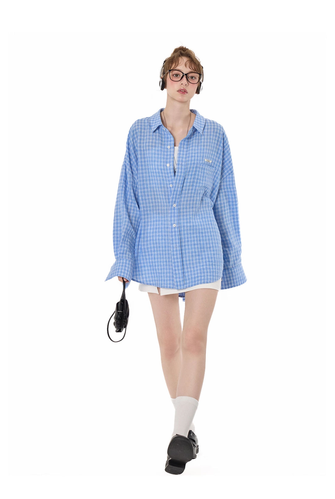 Oversized Plaid Button-Up Shirt TSBS0267
